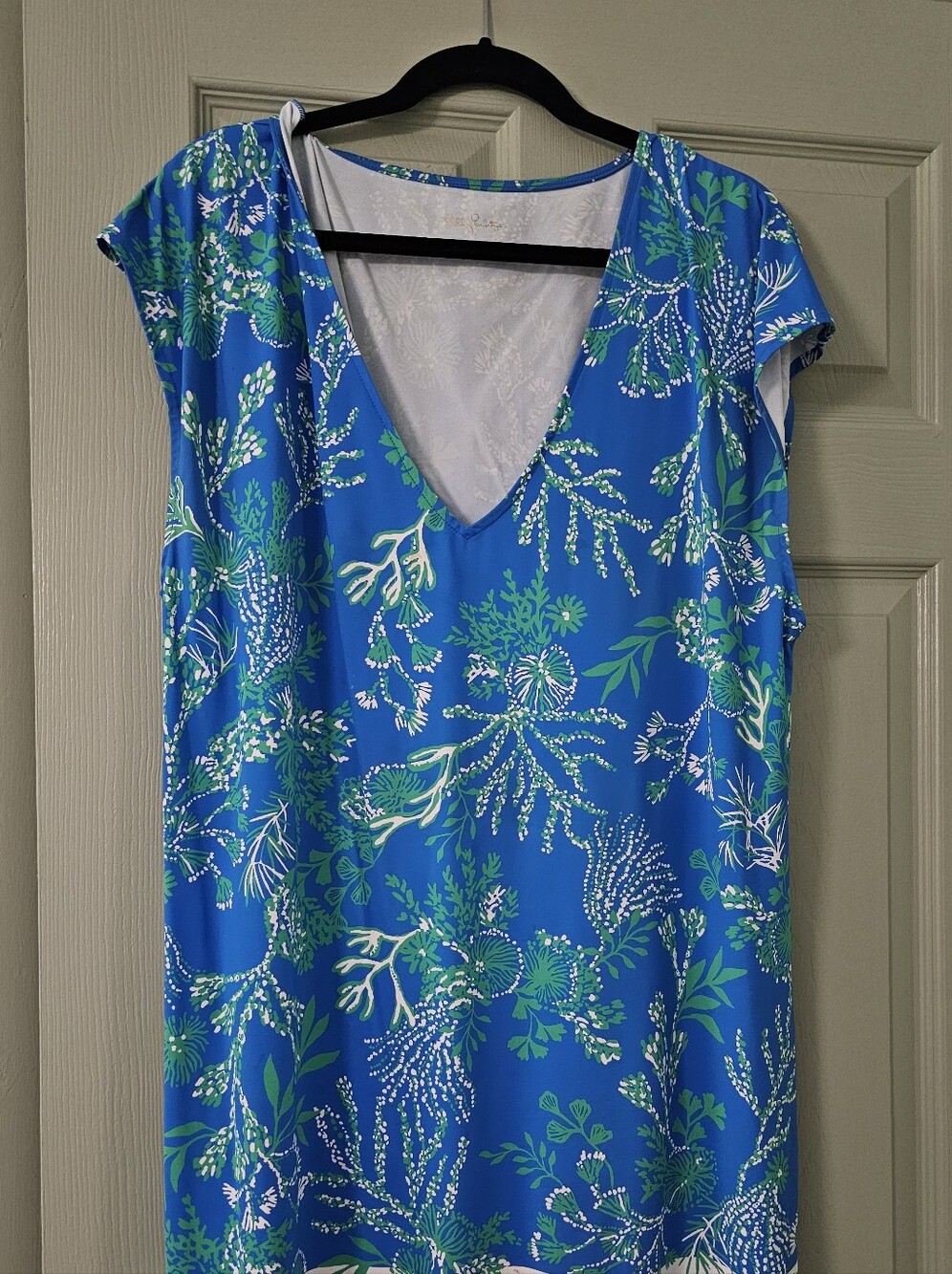 Lilly Pulitzer Blue Tropical Print V-Neck Beach Cover-Up Tunic | L